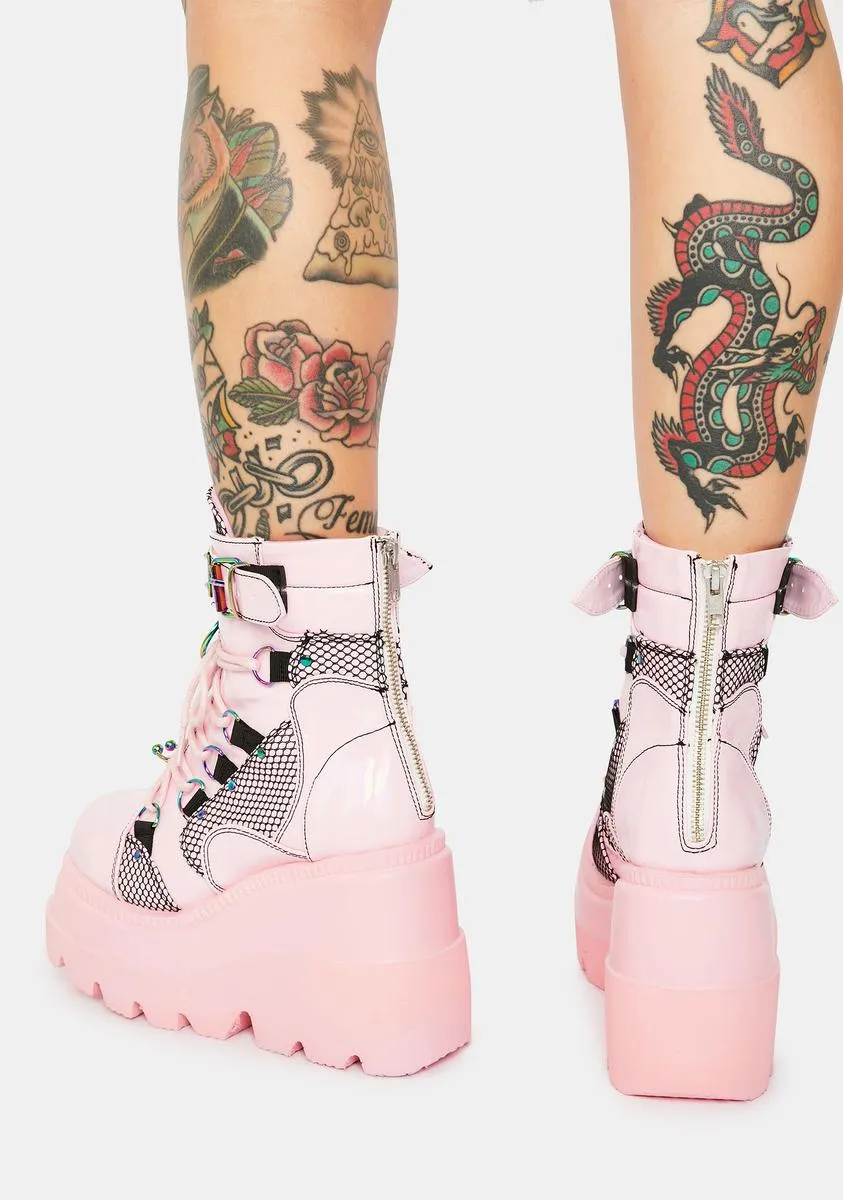 Pink Combat Technopagan Platform Boots