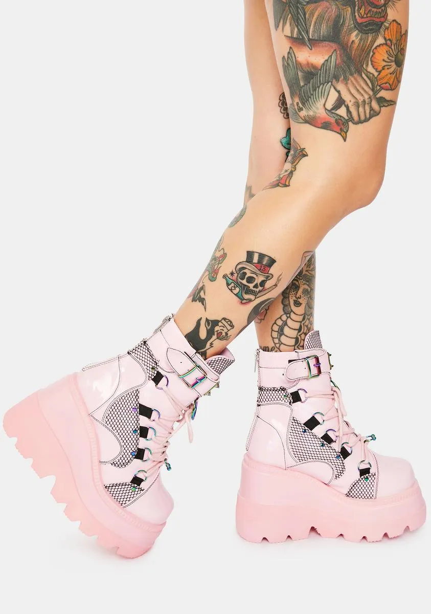 Pink Combat Technopagan Platform Boots