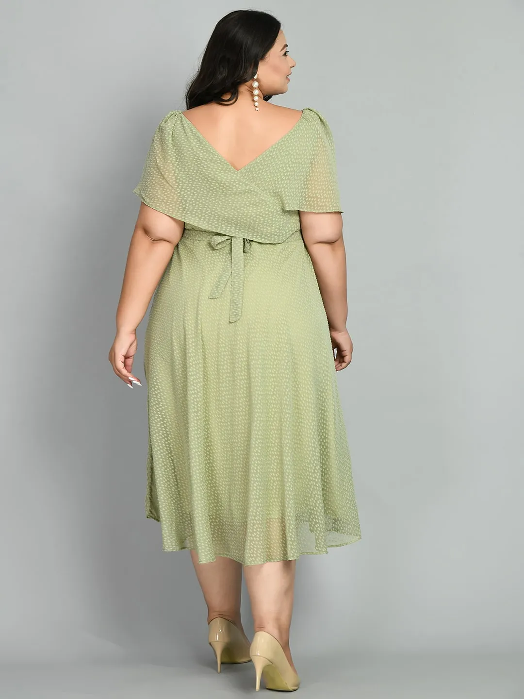 Plus Size Soothing Green Refreshing Drop Neckline Dress