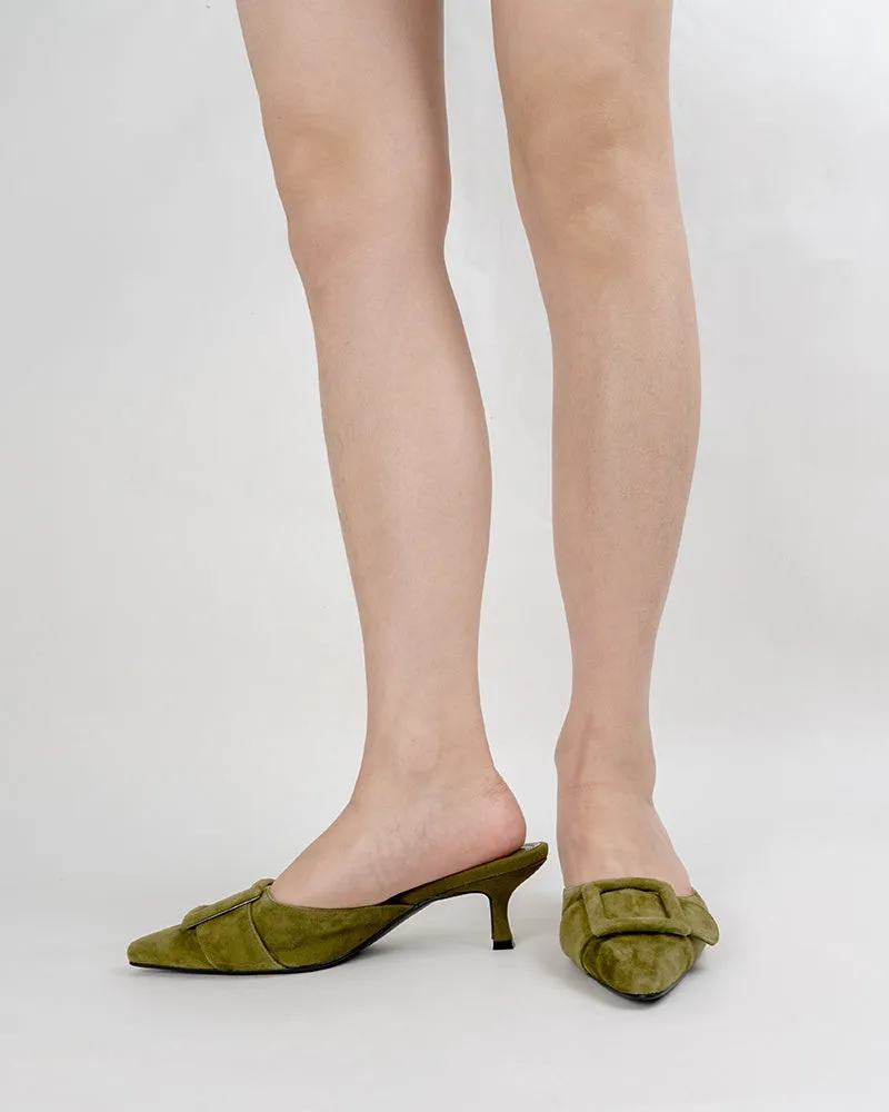 Pointed Toe Slides Low Heels Mule Kitten Heel Sandals