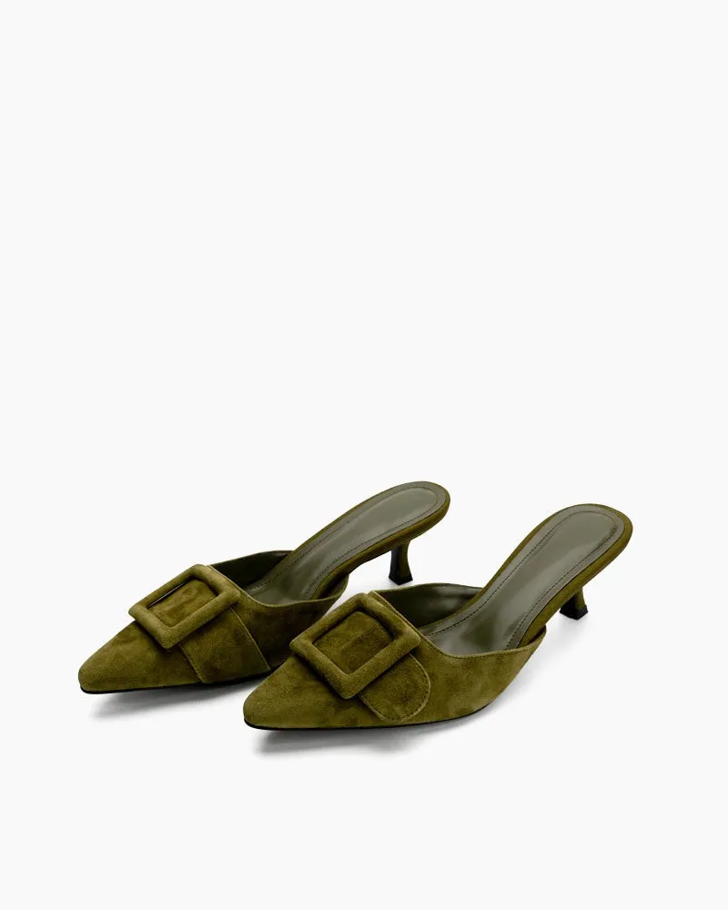 Pointed Toe Slides Low Heels Mule Kitten Heel Sandals