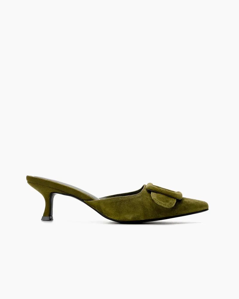 Pointed Toe Slides Low Heels Mule Kitten Heel Sandals