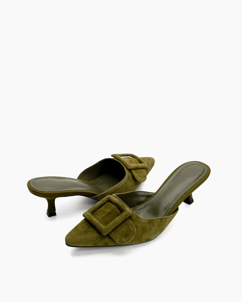 Pointed Toe Slides Low Heels Mule Kitten Heel Sandals