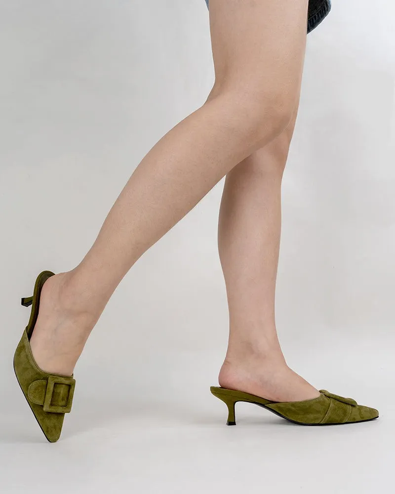 Pointed Toe Slides Low Heels Mule Kitten Heel Sandals