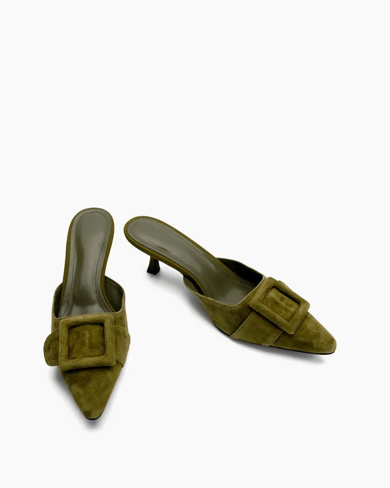 Pointed Toe Slides Low Heels Mule Kitten Heel Sandals