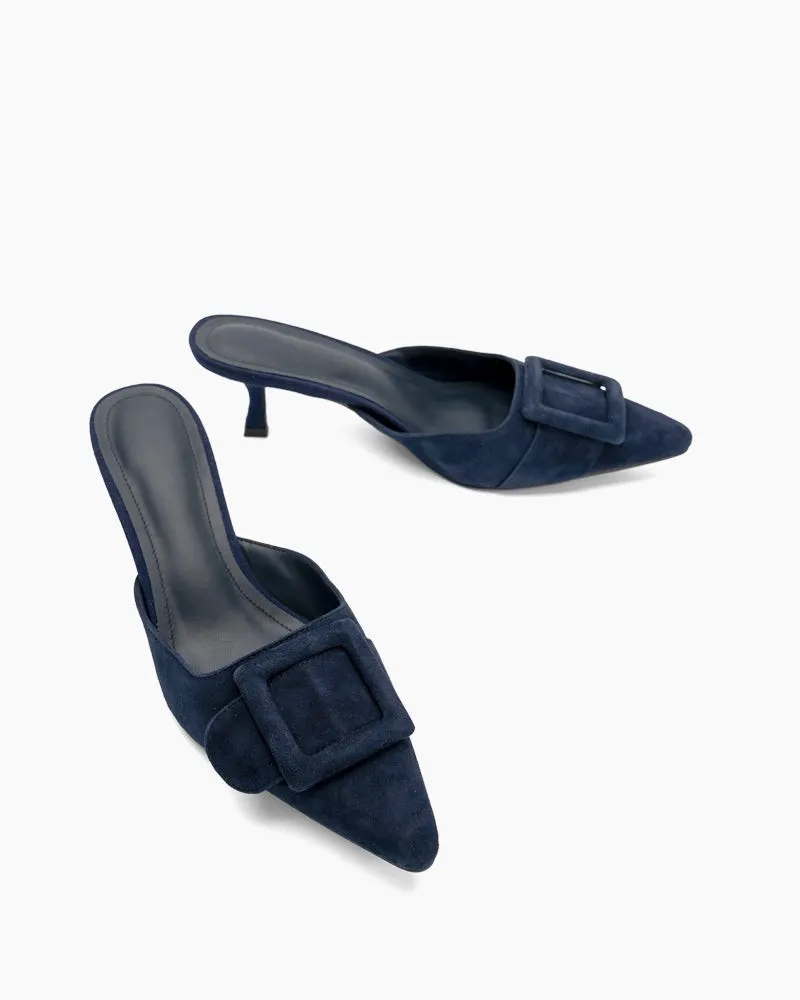 Pointed Toe Slides Low Heels Mule Kitten Heel Sandals