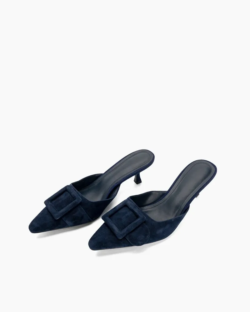 Pointed Toe Slides Low Heels Mule Kitten Heel Sandals