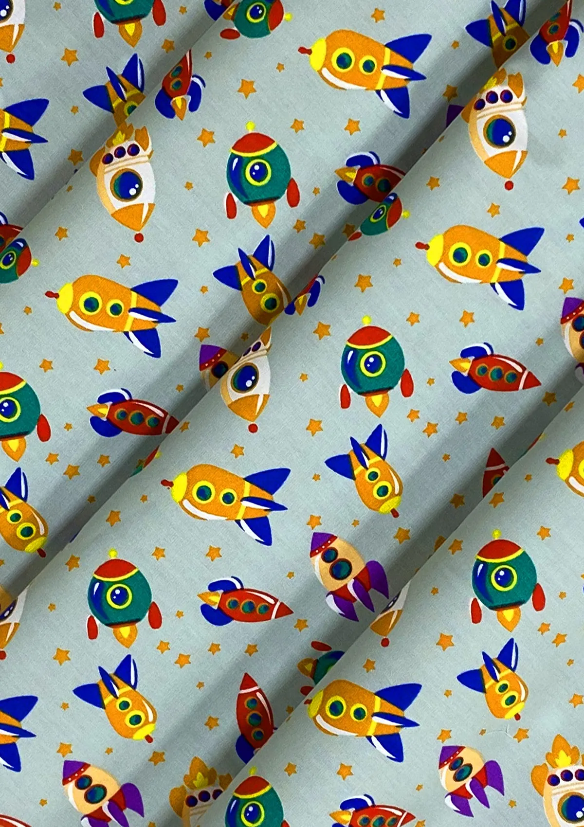 Rockets Spaceships Cotton Print Fabric Space Theme 45" Wide 100% Craft Poplin Dress Material D#141 - Glacier