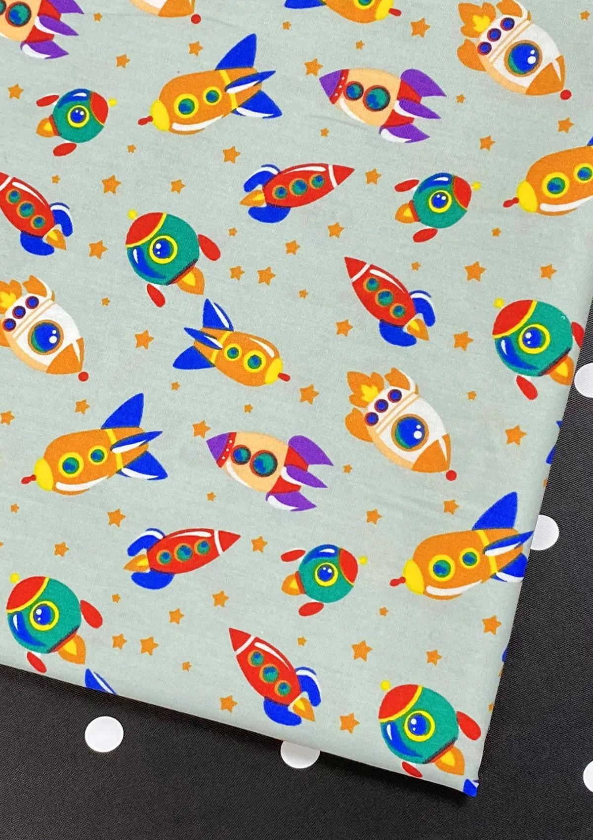Rockets Spaceships Cotton Print Fabric Space Theme 45" Wide 100% Craft Poplin Dress Material D#141 - Glacier