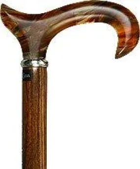 Scratch & Dent Faux Amber Derby Walking Cane With Genuine Ovangkol Shaft and Silver Collar V1519