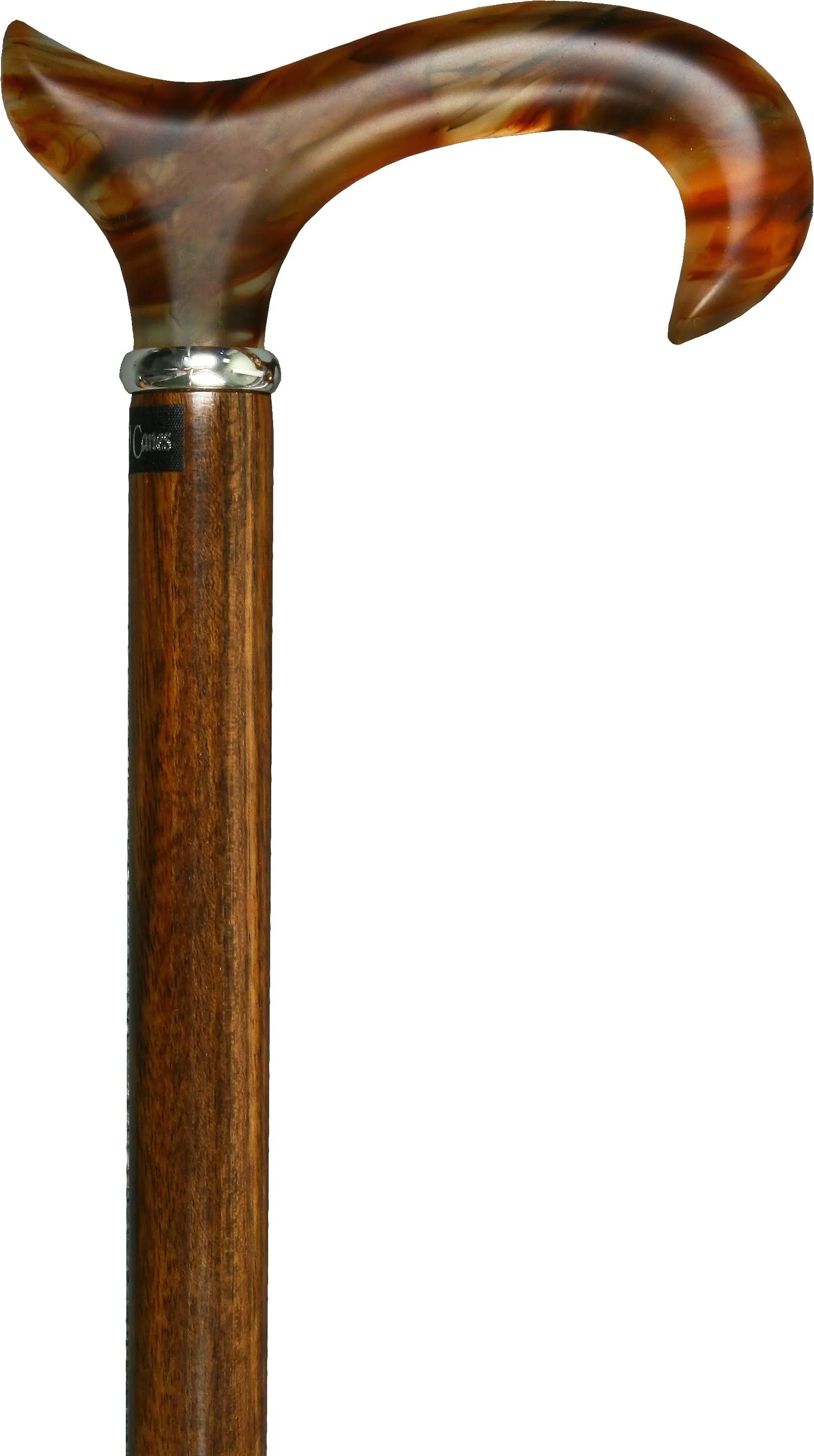 Scratch & Dent Faux Amber Derby Walking Cane With Genuine Ovangkol Shaft and Silver Collar V1519