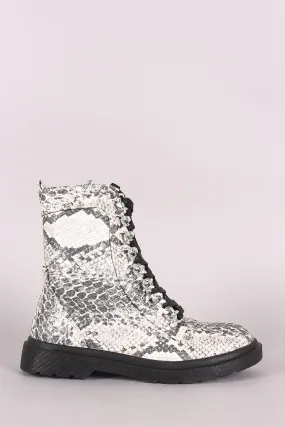 Snakeskin Chained Lace-Up Combat Ankle Boots