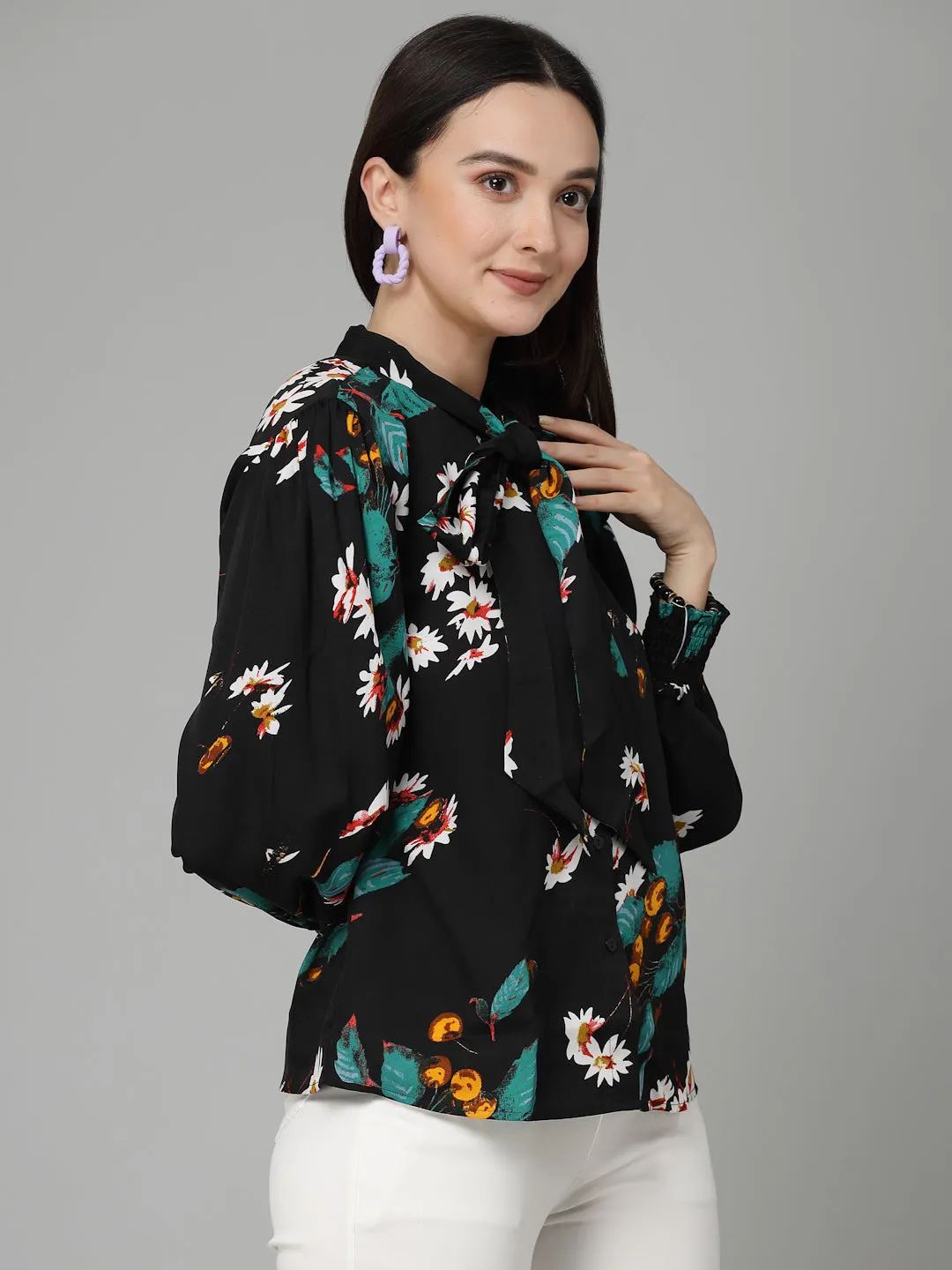 Style Quotient Black and Multi Floral Printed Polyester Smart Casual Shirt