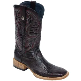 Tanner Mark Men's Genuine Lizard Leather Square Toe Boots Black Cherry TMX200364