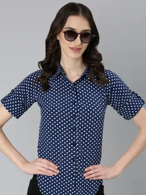 Women Navy Blue Polka Dots Shirt