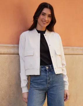 Women's Ecru Patch Pocket Bomber Jacket