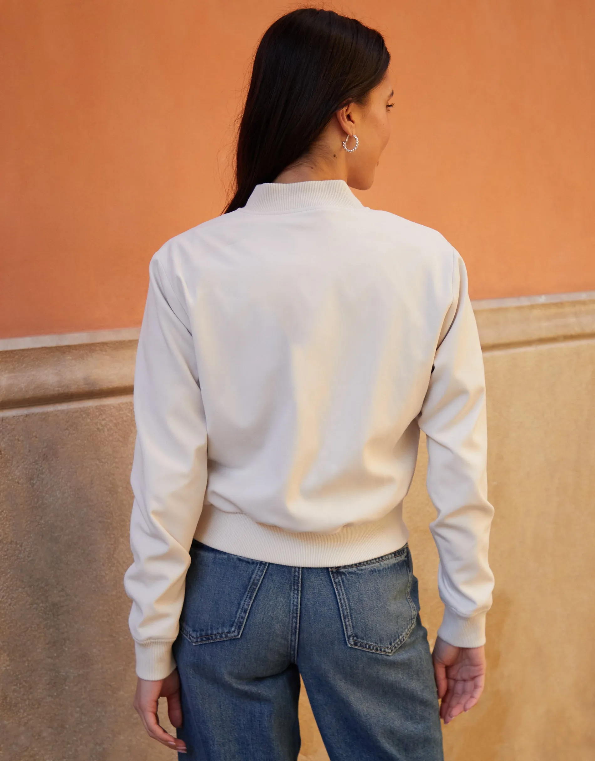 Women's Ecru Patch Pocket Bomber Jacket