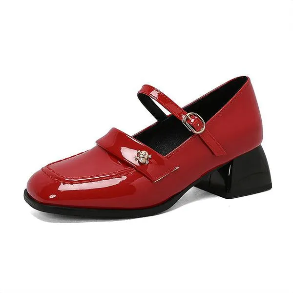Women's Retro Skull Decorated Block Heels Mary Jane 29902573S