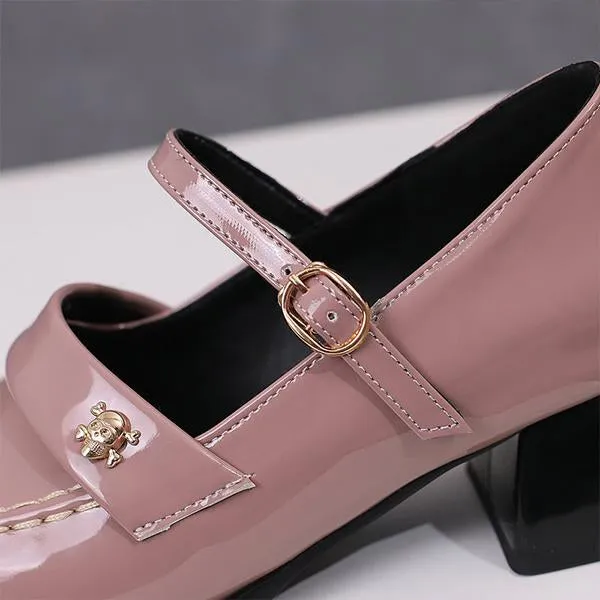 Women's Retro Skull Decorated Block Heels Mary Jane 29902573S