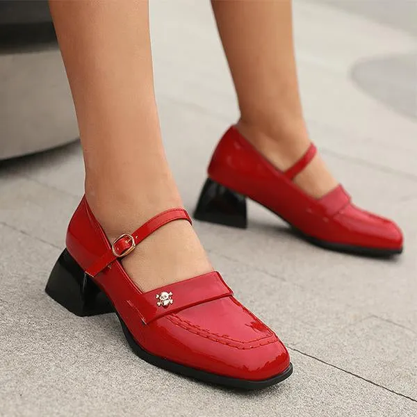 Women's Retro Skull Decorated Block Heels Mary Jane 29902573S