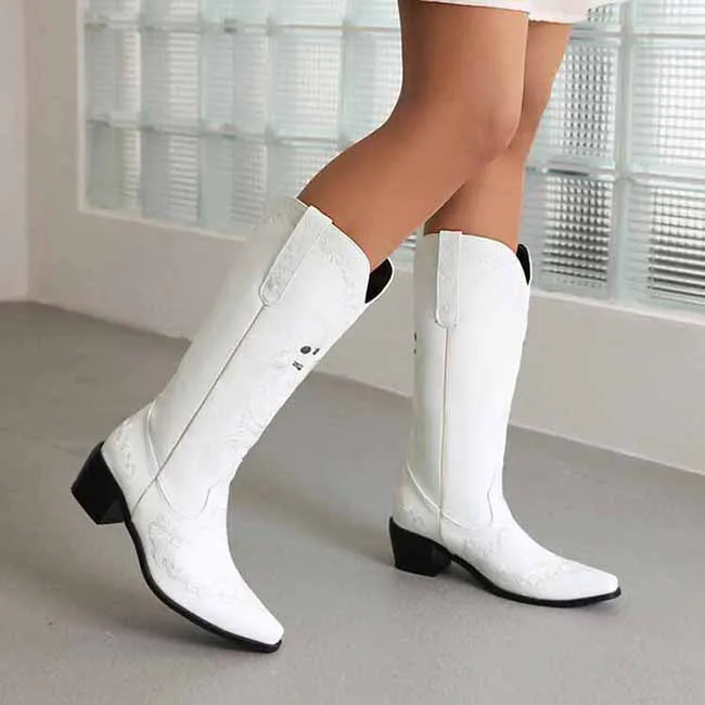 Women's Western Cowboy Boots Pull-on Mid Calf Cowgirl Boot