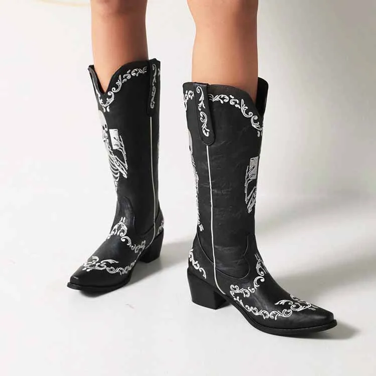 Women's Western Cowboy Boots Pull-on Mid Calf Cowgirl Boot