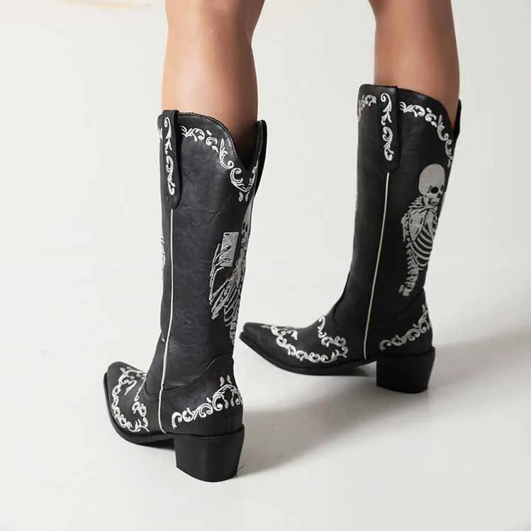 Women's Western Cowboy Boots Pull-on Mid Calf Cowgirl Boot