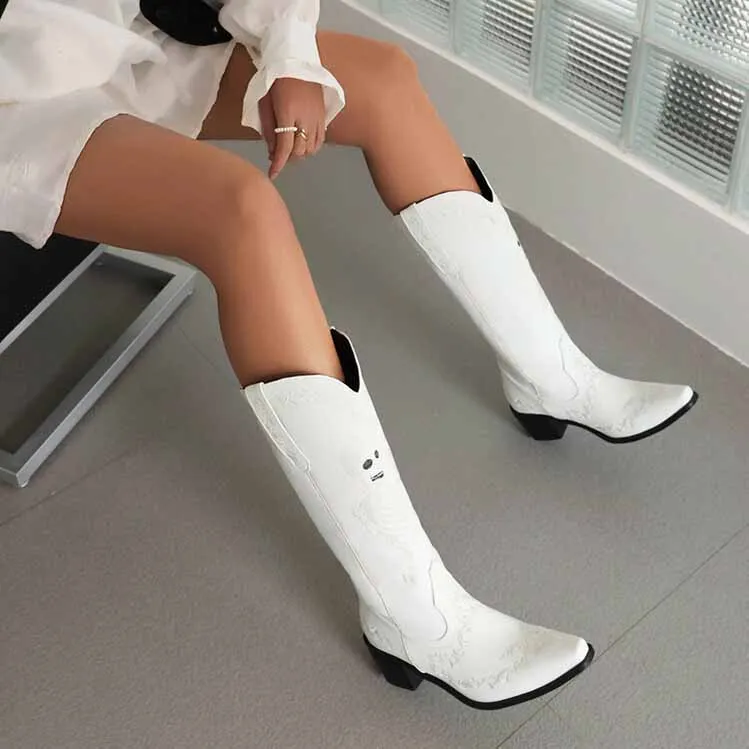 Women's Western Cowboy Boots Pull-on Mid Calf Cowgirl Boot