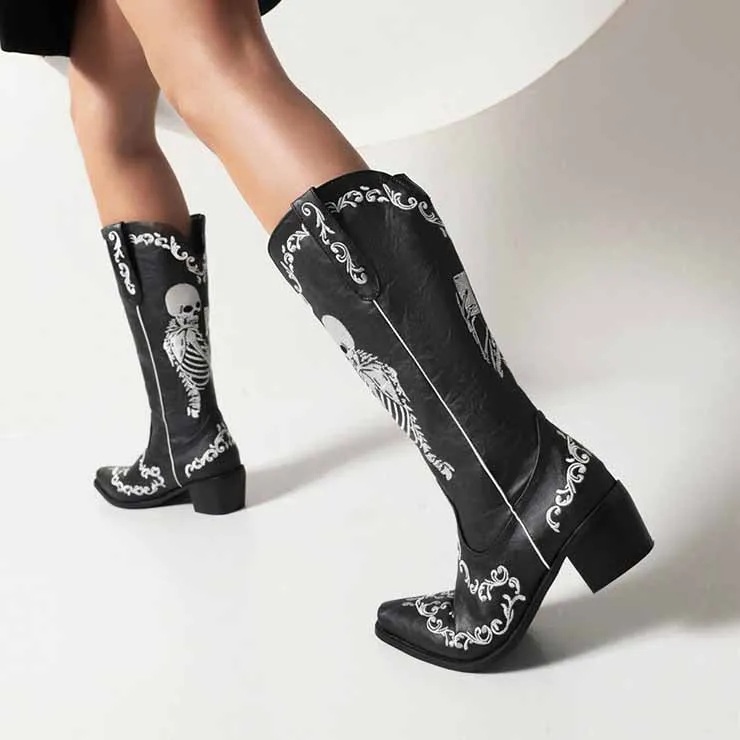 Women's Western Cowboy Boots Pull-on Mid Calf Cowgirl Boot